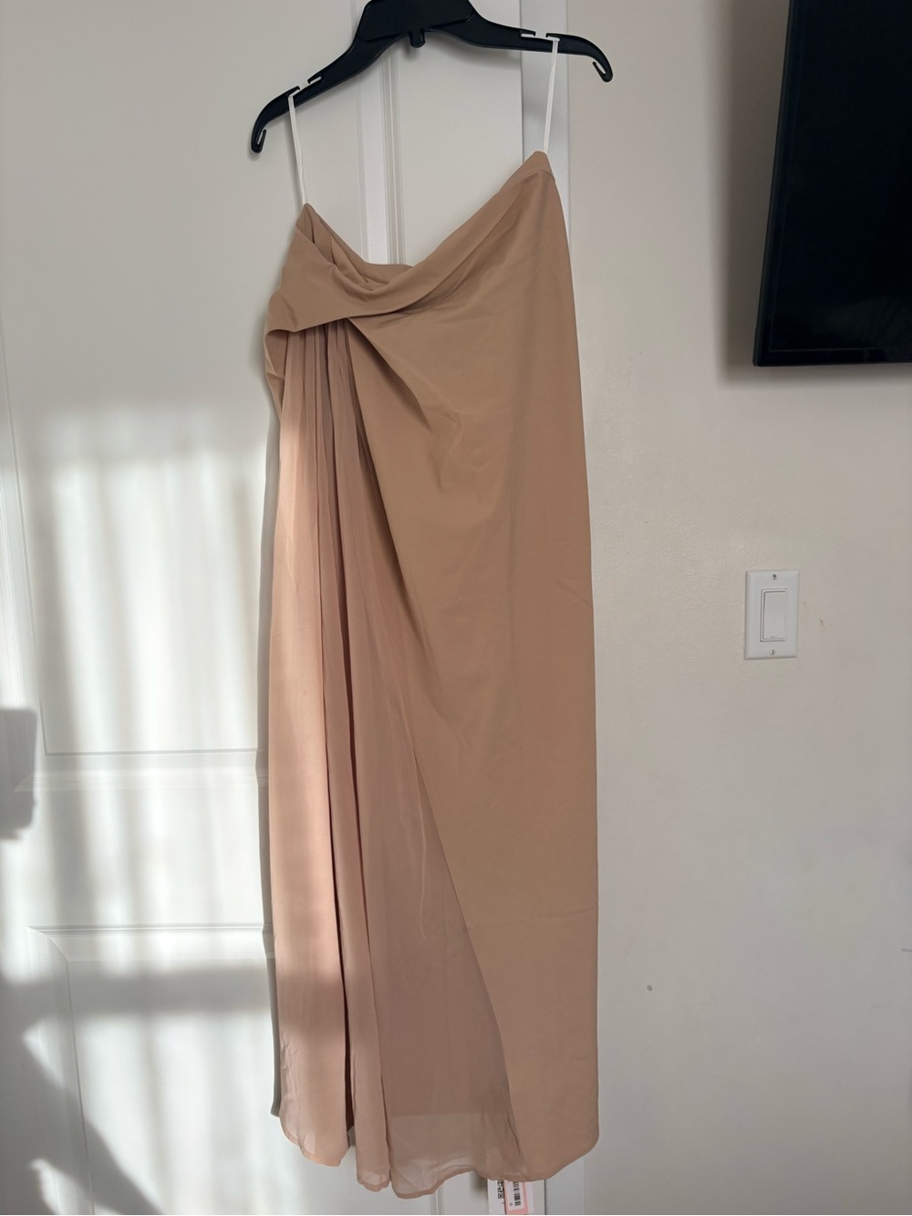 Neutral Beige Draped Maxi Skirt